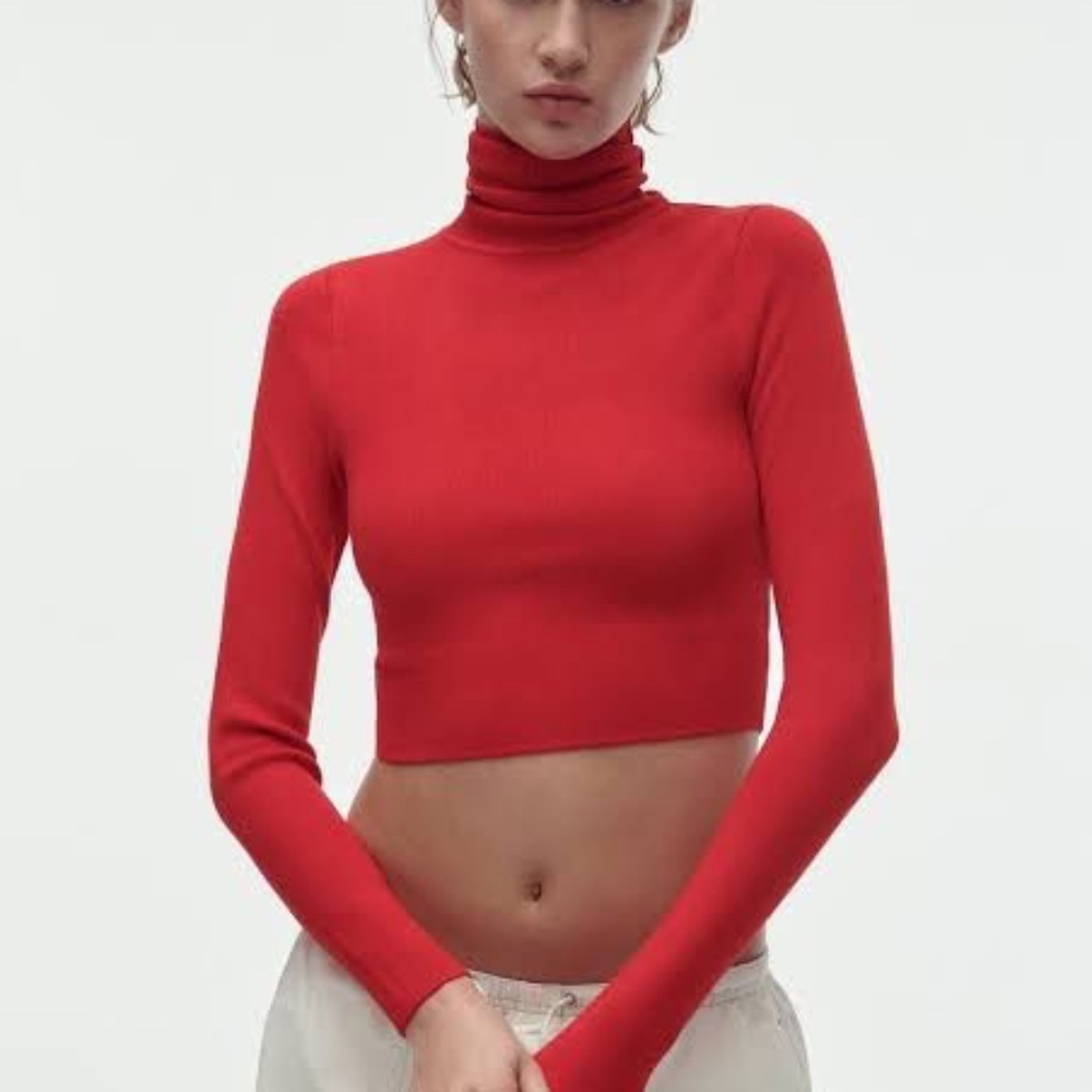 NWT ZARA CROP KNIT TURTLENECK SWEATER S